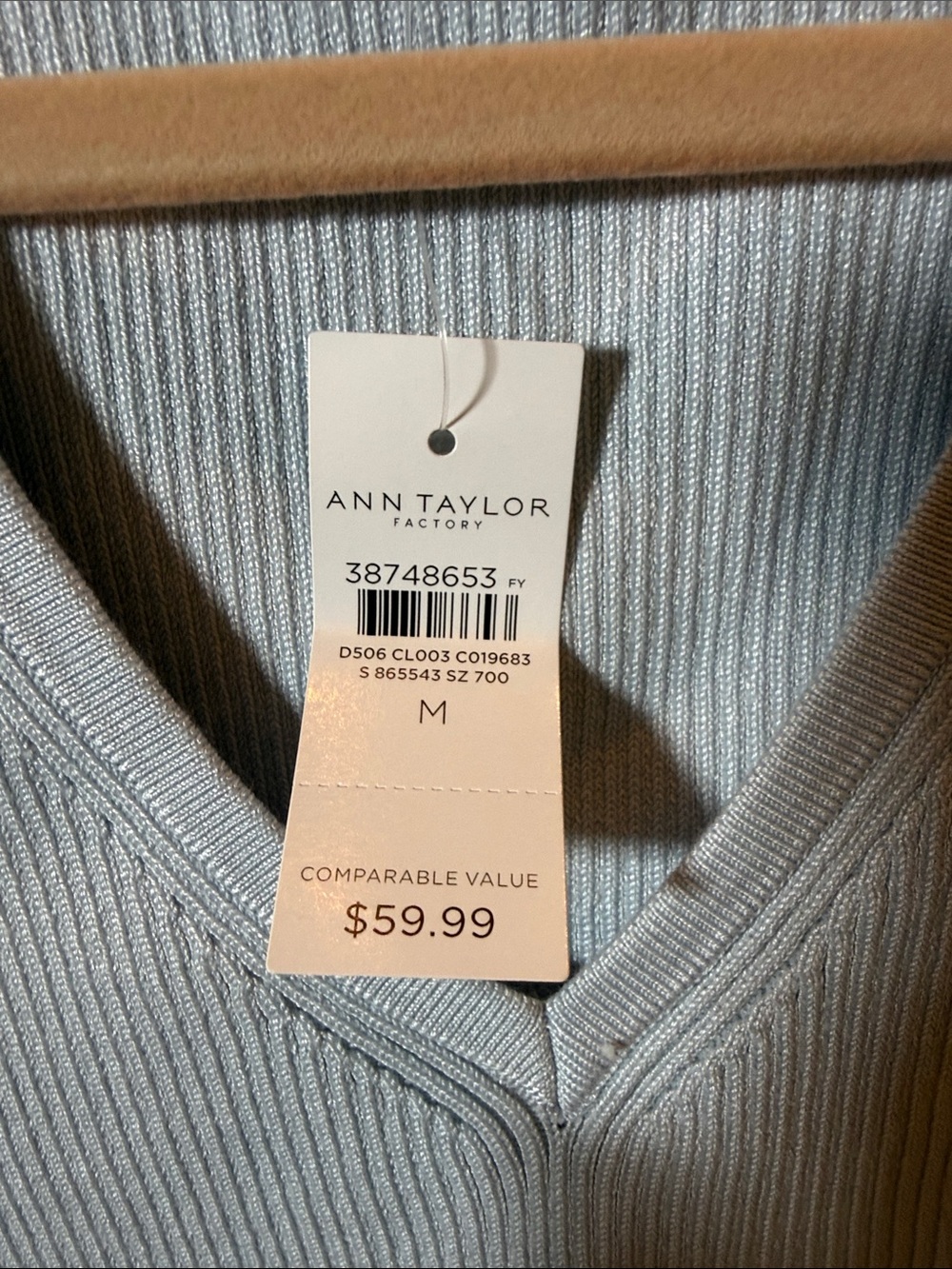 Ann Taylor Factory Light Blue Ribbed V-Neck Knit Tank - Picture 2 of 5